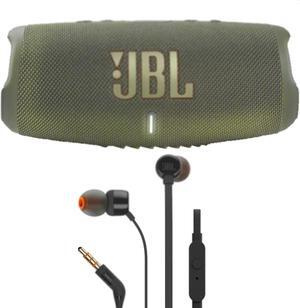 JBL Charge 5 Portable Bluetooth Speaker Green with JBL T110 in Ear Headphones