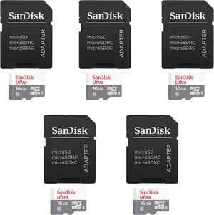 5 Packs SanDisk 16GB Ultra UHS-I microSDHC Memory Card with SD Adapter