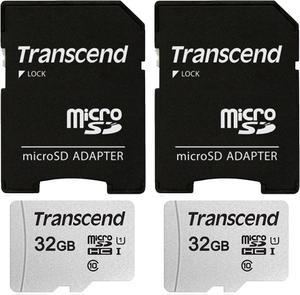 2 Packs Transcend 32GB MicroSD 300s 100MB/s Class 10 Micro SDHC Memory Card with SD Adapter