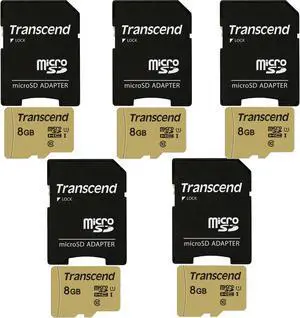5 Packs Transcend 8GB UHS-1 Class 10 micro SD 500S Read up to 95MB/s Built with MLC Flash Memory Card with SD Adapter