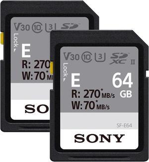 Sony 64GB SF-E Series UHS-II Class 10 V30 U3 Read Speed 270 MB/s Write Speed 70 MB/s SDXC Memory Card - 2 Count