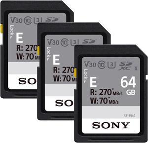 Sony 64GB SF-E Series UHS-II Class 10 V30 U3 Read Speed 270 MB/s Write Speed 70 MB/s SDXC Memory Card - 3 Count
