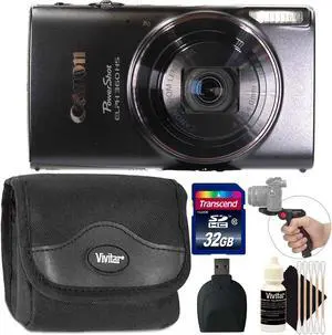 Canon PowerShot ELPH 360 HS Digital Camera (Black) with Vivitar Pistol Grip Tabletop Tripod for Canon Nikon Sony Pentax Panasonic Camera Bundle