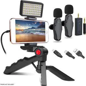 Vivitar Super Powerful Smartphone Podcasting Vlogging and Video conferencing Kit Includes Mic Set, Tabltop Tripod, 50 LED Video Light
