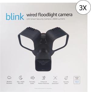 3x Blink Wired Floodlight Camera 2600 lumens Works with Alexa  1 camera (Black)