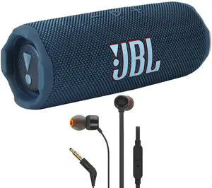 JBL Flip 7 Portable Waterproof Bluetooth Speaker (Blue) with JBL T110 in Ear Headphones