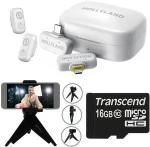 Hollyland LARK A1 Combo 2-Person Wireless Microphone System with USB-C and Lightning Connectors for Mobile Devices (Ivory White, 2.4 GHz) Video Bundle