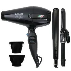 BaByliss Pro Portofino 2000 Watts Dryer Black BPOR1 with Porcelain Ceramic Limited Edition Straightening Iron 1" and Spring Curling Iron 1¼" Styling Set BaByliss Pro Portofino 2000 Watts Dryer Black BPOR1 with Porcelain Ceramic Limited Edition Straightening Iron 1" and Spring Curling Iron 1¼" Styling Set
