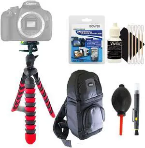 Flexible Tripod + Lens Pen + Dust Blower + Universal Screen Protector + DSLR Backpack + 3pc Cleaning Kit