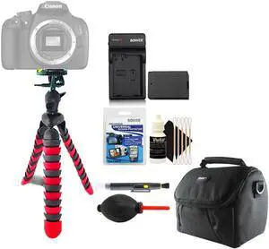 Flexible Tripod + Replacement Battery for LP-E10 Battery + Lens Pen + Dust Blower + Universal Screen Protector + Gadget Bag + 3pc Cleaning Kit