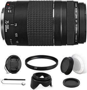 Canon EF 75-300mm f/4-5.6 III Lens  + 58mm UV Filter and Cap Holder for Canon EOS 750D 760D 650D 600D