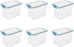 Sterilite 19324306 20 Quart/19 Liter Gasket Box, Clear with Blue Aquarium Latches and Gasket 6-Pack