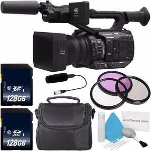 Panasonic AG-UX90 4K/HD Professional Camcorder + 128GB SDXC Class 10 Memory Card + 67mm 3 Piece Filter Kit + Deluxe Clea