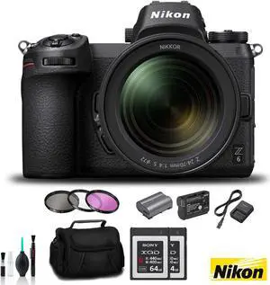 Nikon Z 6 Mirrorless FX-Format Digital Camera with 24-70mm Lens - Bundle 2x  64GB Memory Card  + EN-EL15 Li-on Battery + External Rapid Charger + 72mm 3 Pc Filter Kit and MORE - Intl Model