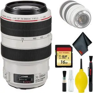Canon EF 70-300mm f/4-5.6L IS USM Lens - Table Top Tripod, Lens Cleaning Kit & LCD Screen Protectors Blower Brush Lens Pen - 16GB