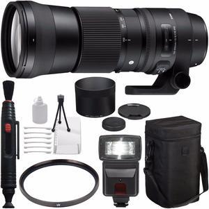 Sigma 150-600mm f/5-6.3 DG OS HSM Contemporary Lens for Nikon F + 95mm UV Filter + Deluxe Cleaning Kit + Lens Cleaning Pen + External Flash Bundle