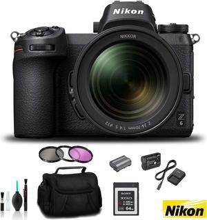 Nikon Z 6 Mirrorless FX-Format  Digital Camera with 24-70mm Lens - Bundle  64GB Memory Card  + EN-EL15 Li-on Battery + External Rapid Charger + 72mm 3 Pc Filter Kit and MORE - Intl Model