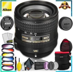 Nikon AF-S NIKKOR 24-85mm f/3.5-4.5G ED VR Lens + 4.5 inch Vivitar Premium Lens Case + Vivitar Graduated Color Filter Kit + 3pcs UV Lens Filter Kit + Cleaning Kit