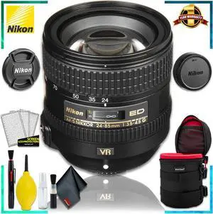 Nikon AF-S NIKKOR 24-85mm f/3.5-4.5G ED VR Lens + 4.5 inch Vivitar Premium Lens Case + Cleaning Kit