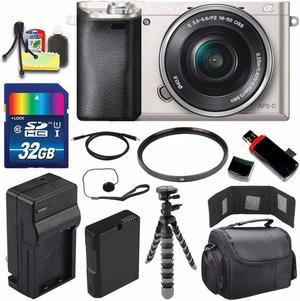 Refurbished Sony Alpha a6000 Mirrorless Digital Camera with 1650mm Lens Silver  Battery  Charger  32GB Bundle 2  Internationa