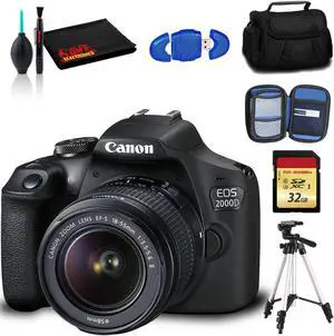 Canon EOS 2000D DSLR Camera with EF-S 18-55mm f/3.5-5.6 IS II Lens (Intl Model) with Memory Kit, Case, Tripod, and More