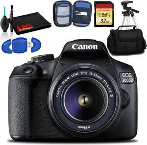 Canon EOS 2000D DSLR Camera with EF-S 18-55 mm f/3.5-5.6 III Lens (Intl Model) with 32GB Memory, Padded Case, and More