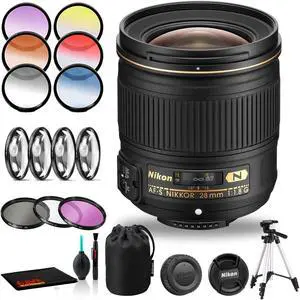 Nikon AF-S NIKKOR 28mm f/1.8G Lens Includes Filter Kits and Tripod (Intl Model) Bundle