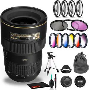 Nikon AF-S NIKKOR 16-35mm f/4G ED VR Lens Includes Filter Kits and Tripod (Intl Model) Bundle