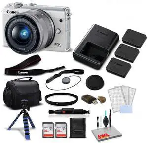 Canon M100 Camera 15-45 Lens (Kit Box)- Kit with Batteries- International Model