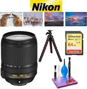 NIKON 18-140MM F/3.5-5.6G ED AF-S DX VR Lens with Sandisk 64 GB Memory Card, Deluxe Backpack for Camera + Video and 12 i