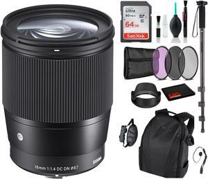 Sigma 16mm f/1.4 DC DN Contemporary Lens for Micro Four Thirds with Advance Bundle: Backpack + Sandisk 64gb SD+ More