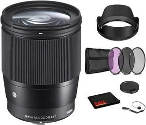 Sigma 16mm f/1.4 DC DN Contemporary Lens for Micro Four Thirds with Bundle: 3pc Filter Kit + More