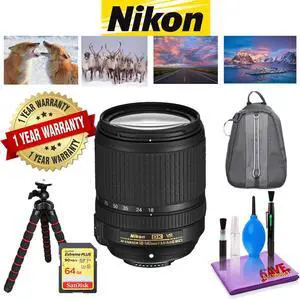 NIKON 18-140MM F/3.5-5.6G ED AF-S DX VR Lens with 1 Year Warranty, Sandisk 64 GB Memory Card, Deluxe Backpack for Camera