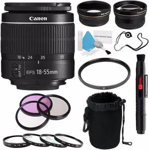Canon EF-S 18-55mm f/3.5-5.6 III Lens (International Model) + 58mm Wide Angle Lenses + 58mm Macro Close Up Kit + 58mm UV Advanced Bundle