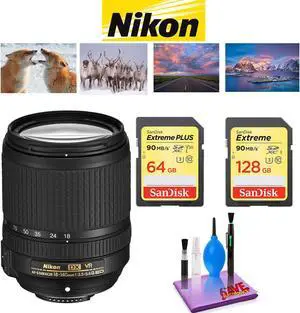 NIKON 18-140MM F/3.5-5.6G ED AF-S DX VR Lens with Sandisk 64GB and 128GB Extreme Memory Card SDXCUHS-I