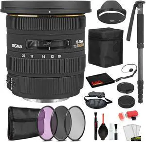 Sigma 10-20mm f/3.5 EX DC HSM Lens for Nikon F with Bundle Includes: Pro Series Monopod, 3PC Filter Kit + More