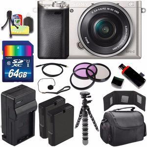 Sony Alpha a6000 Mirrorless Digital Camera with 16-50mm Lens (Silver) + Battery + Charger + 64GB Bundle 6 - Internationa