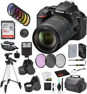 Nikon D5600 DSLR Camera with 18-140mm Lens Bundle   Includes SanDisk 32GB SD Card + 9PC Filter + MORE - International