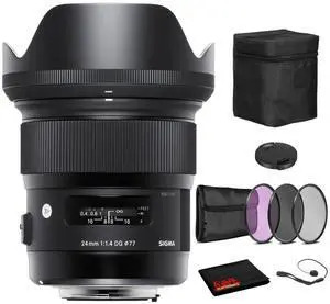 Sigma 24mm f/1.4 DG HSM Art Lens for Nikon F with Bundle: 3pc Filter Kit + More