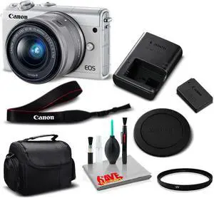 Canon M100 Camera 15-45 Lens (Kit Box)- Kit with UV Filter- International Model