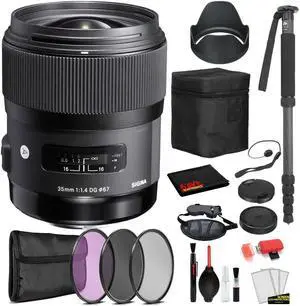 Sigma 35mm f/1.4 DG HSM Art Lens for Canon EF with Bundle includes: 3PC Filter Kit + 70? Monopod + More