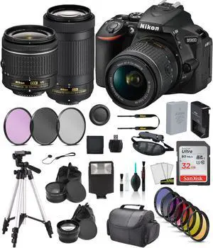 Nikon D5600 DSLR Camera with 18-55mm Lens +  70-300mm Lens Bundle   SanDisk 32GB SD Card + 9PC Filter - International