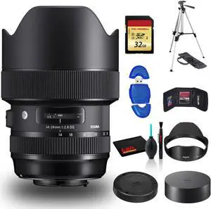 Sigma 14-24mm f/2.8 DG HSM Art Lens for Canon EF with Cleaning Kit, Full Size Tripod, and 32GB Memory Kit Bundle