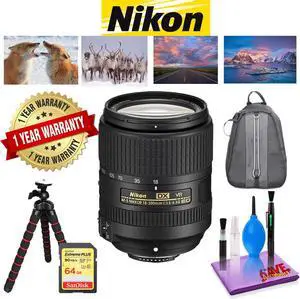 NIKON 18-300MM F/3.5-6.3G ED AF-S DX VR Lens with 1 Year Warranty, Sandisk 64 GB Memory Card, Deluxe Camera Backpack Bundle