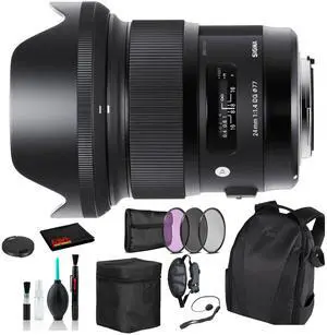 Sigma 24mm f/1.4 DG HSM Art Lens for Nikon F with Essential Bundle: Backpack + 3PC Filter + More