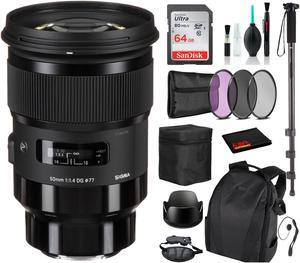 Sigma 50mm f/1.4 DG HSM Art Lens for Sony E with Advance Bundle: Backpack + Sandisk 64gb SD+ More