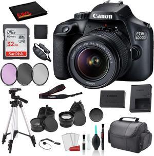 Canon EOS 4000D (Rebel T100) EF-S 18-55mm Lens Bundle �SanDisk 32gb SD Card + 3PC Filter Kit + MORE - International