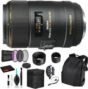 Sigma 105mm f/2.8 EX DG OS HSM Macro Lens for Nikon F with Essential Bundle: Backpack + 3PC Filter + More