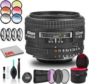 Nikon AF NIKKOR 50mm f/1.4D Lens (INTL Model) Includes Case and Filter Kits Bundle