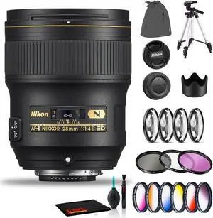 Nikon AF-S NIKKOR 28mm f/1.4E ED Lens Includes Filter Kits and Tripod (Intl Model) Bundle